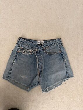 EB Denim Washed Blue High-Rise Distressed Jean Shorts